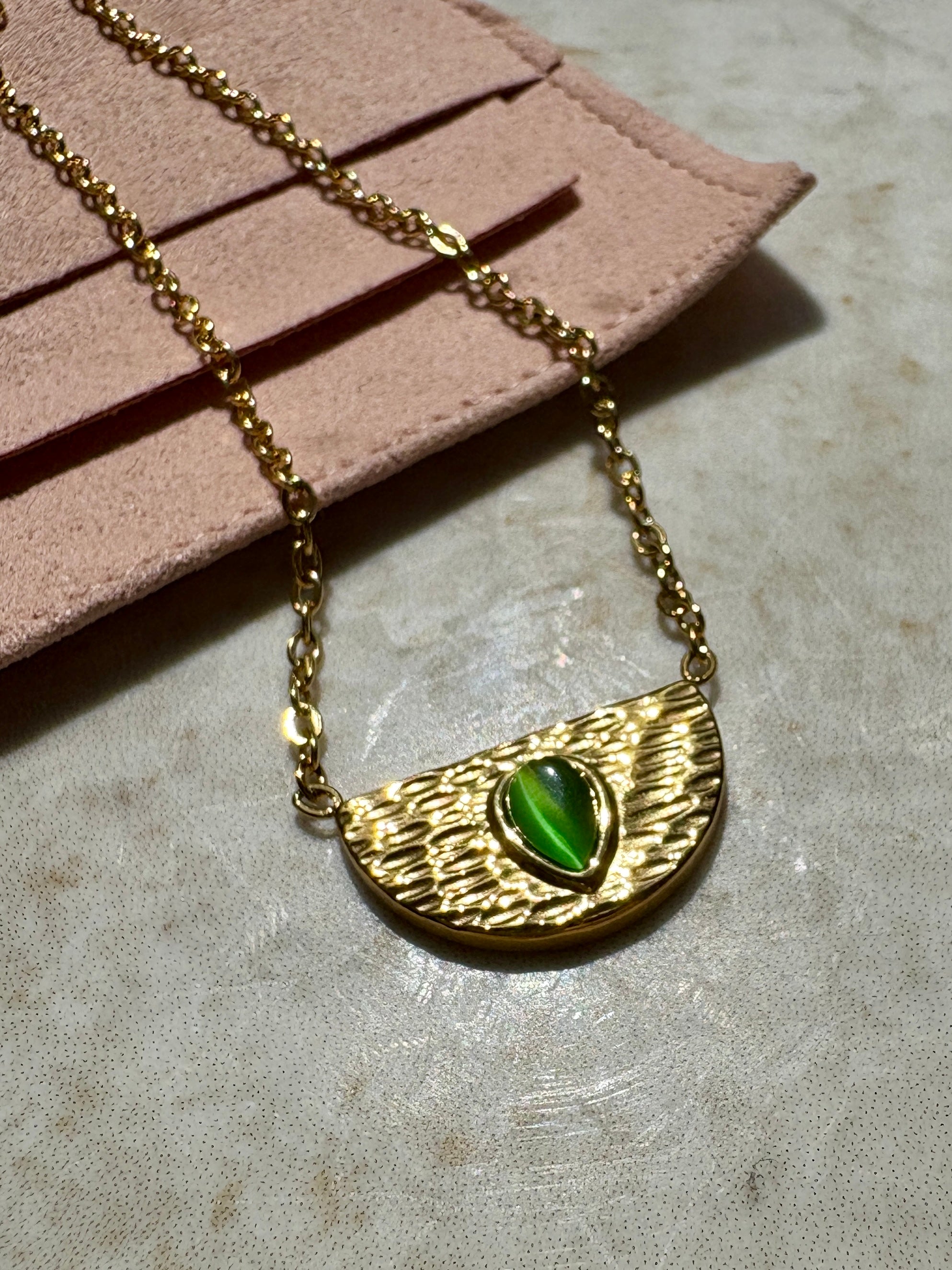 Semi-circle Pendant with Small Green Stone