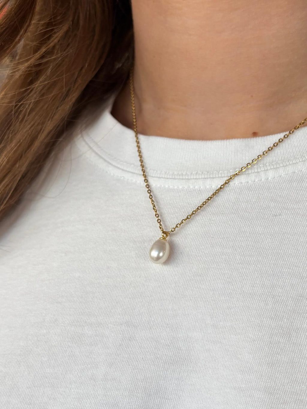 pearl drop necklace gold plated waterproof