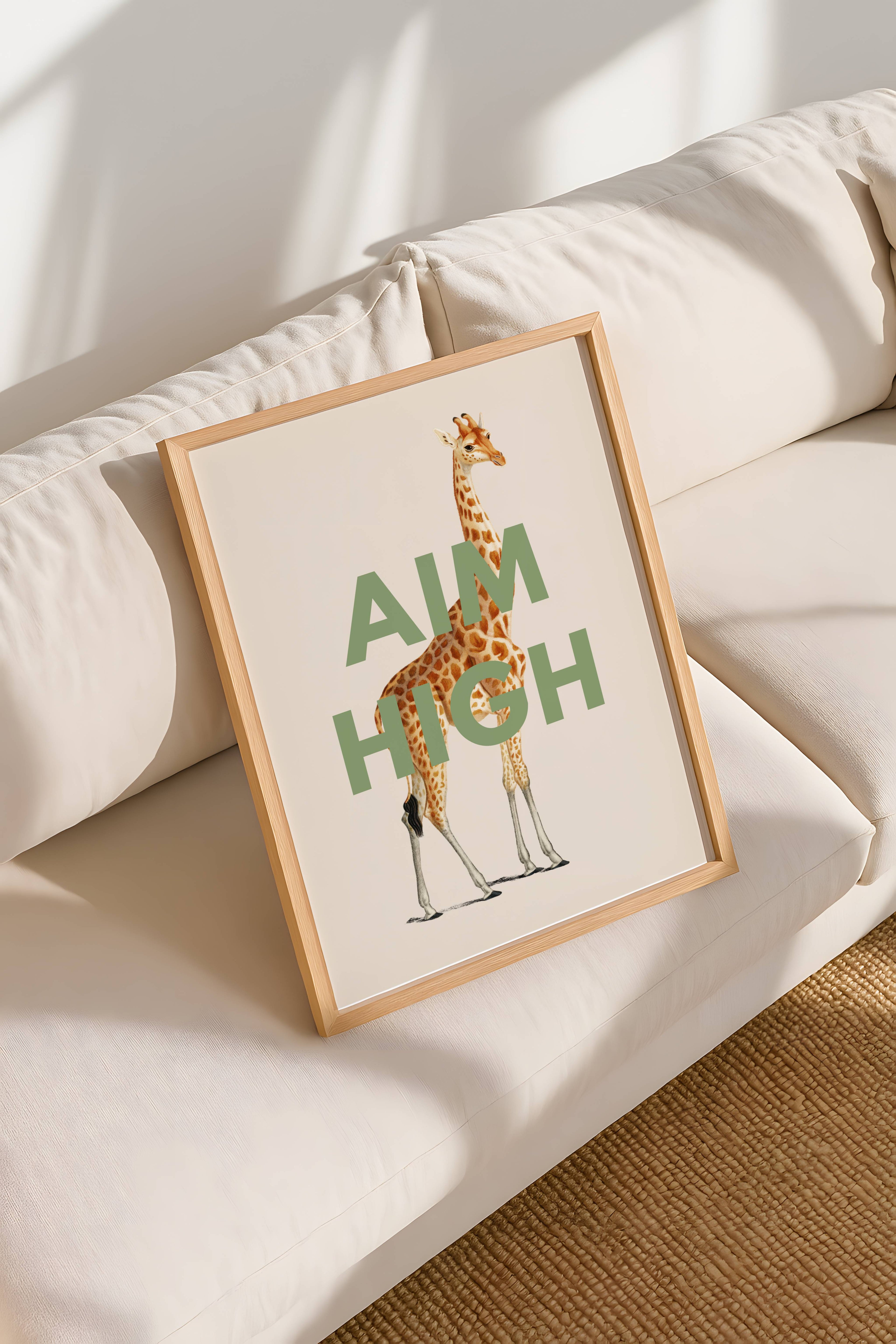 'Aim High' Vintage Giraffe Illustration Print