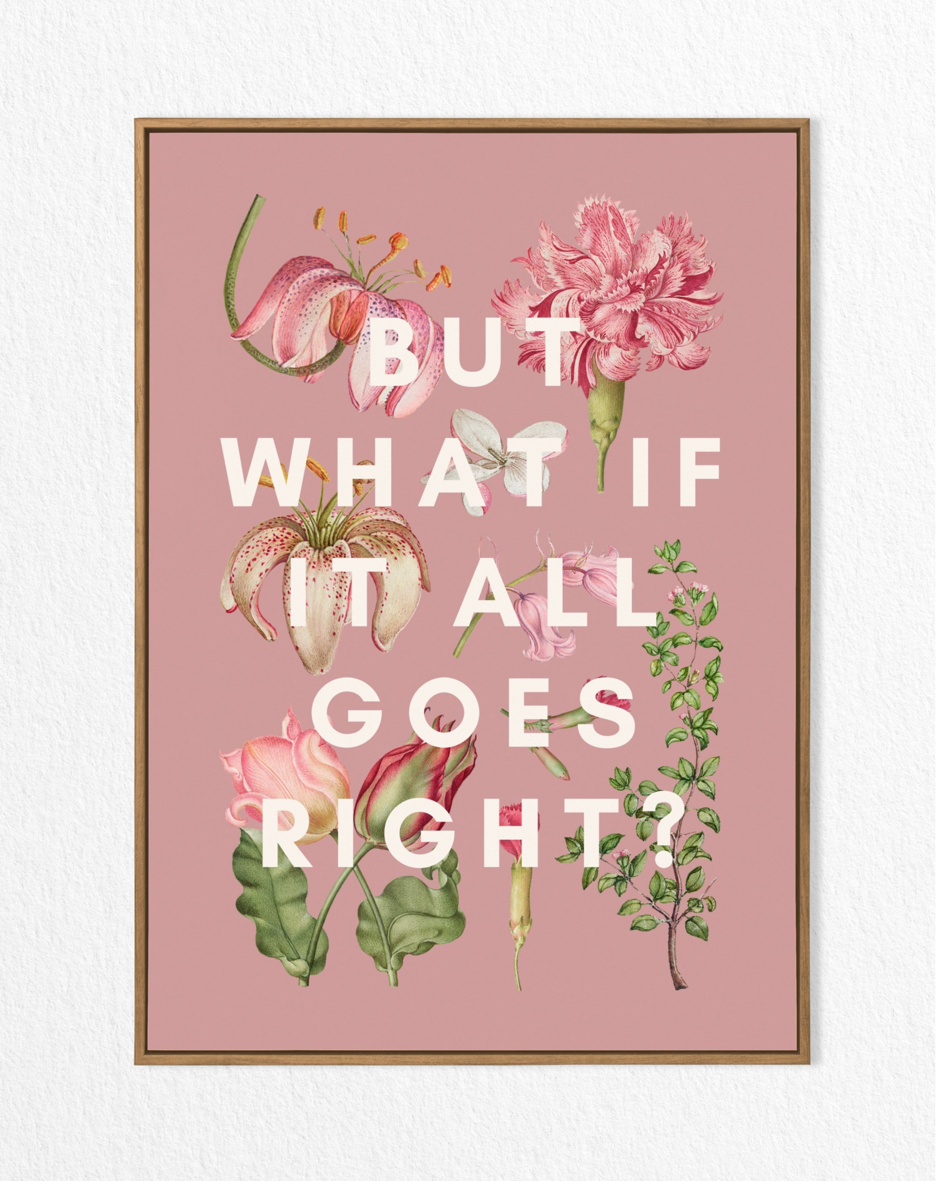 artwork with floral design and text on a pink background