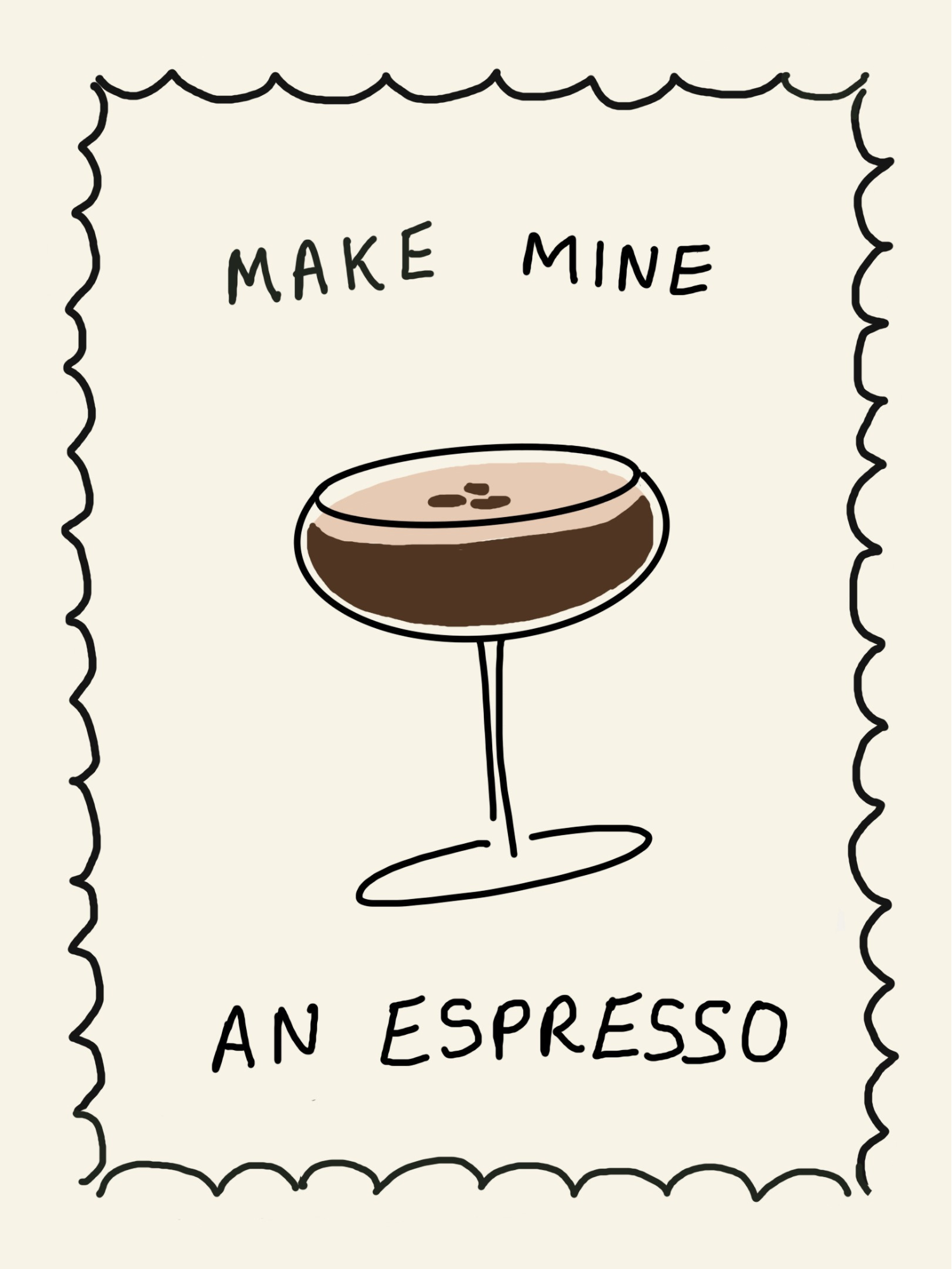 Illustration of an espresso with text 'Make mine an espresso' on a beige background