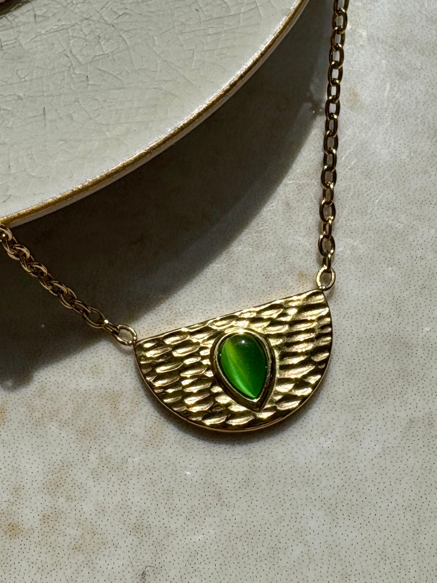 Semi-circle Pendant with Small Green Stone