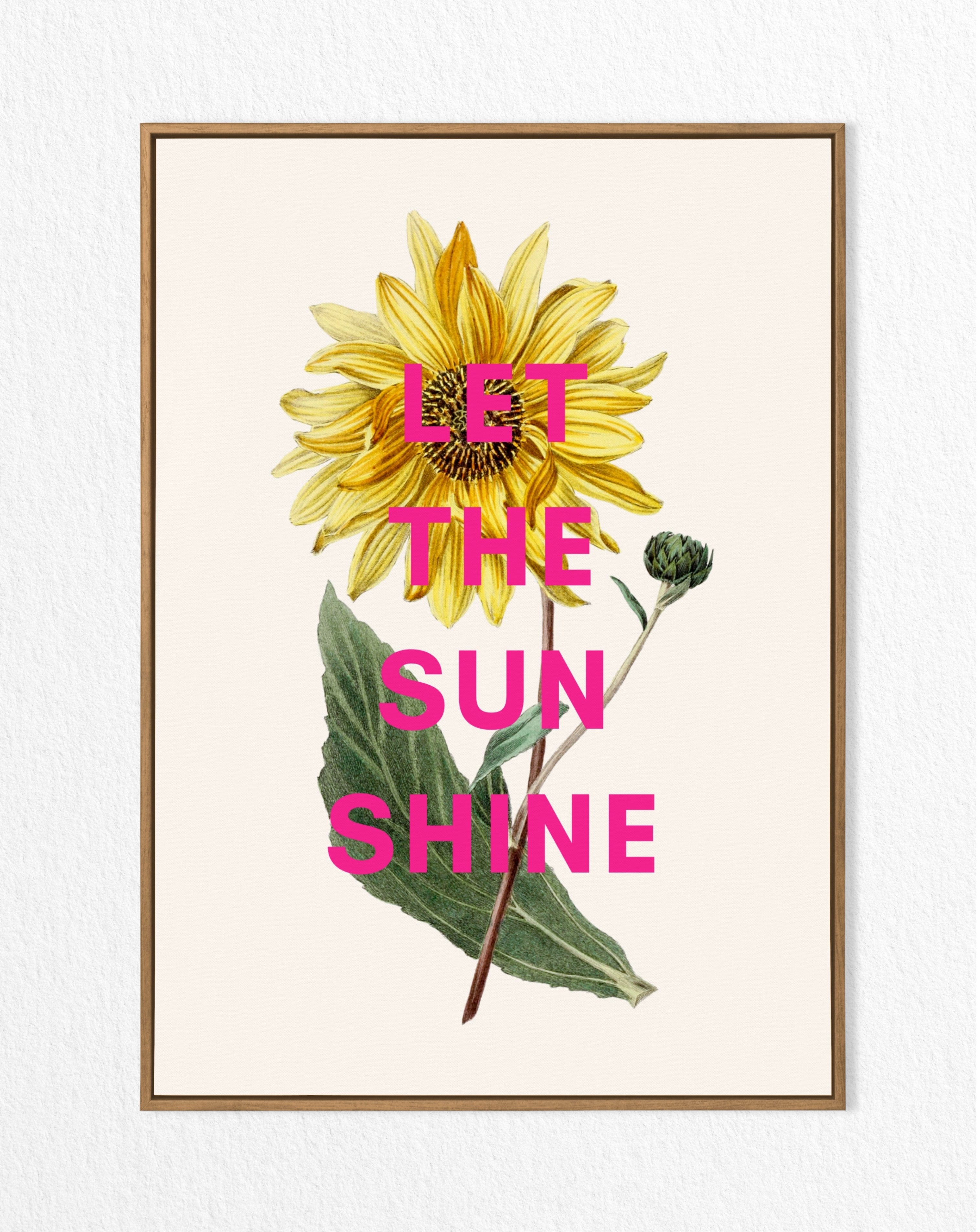 vintage sunflower print with pink words let the son shine