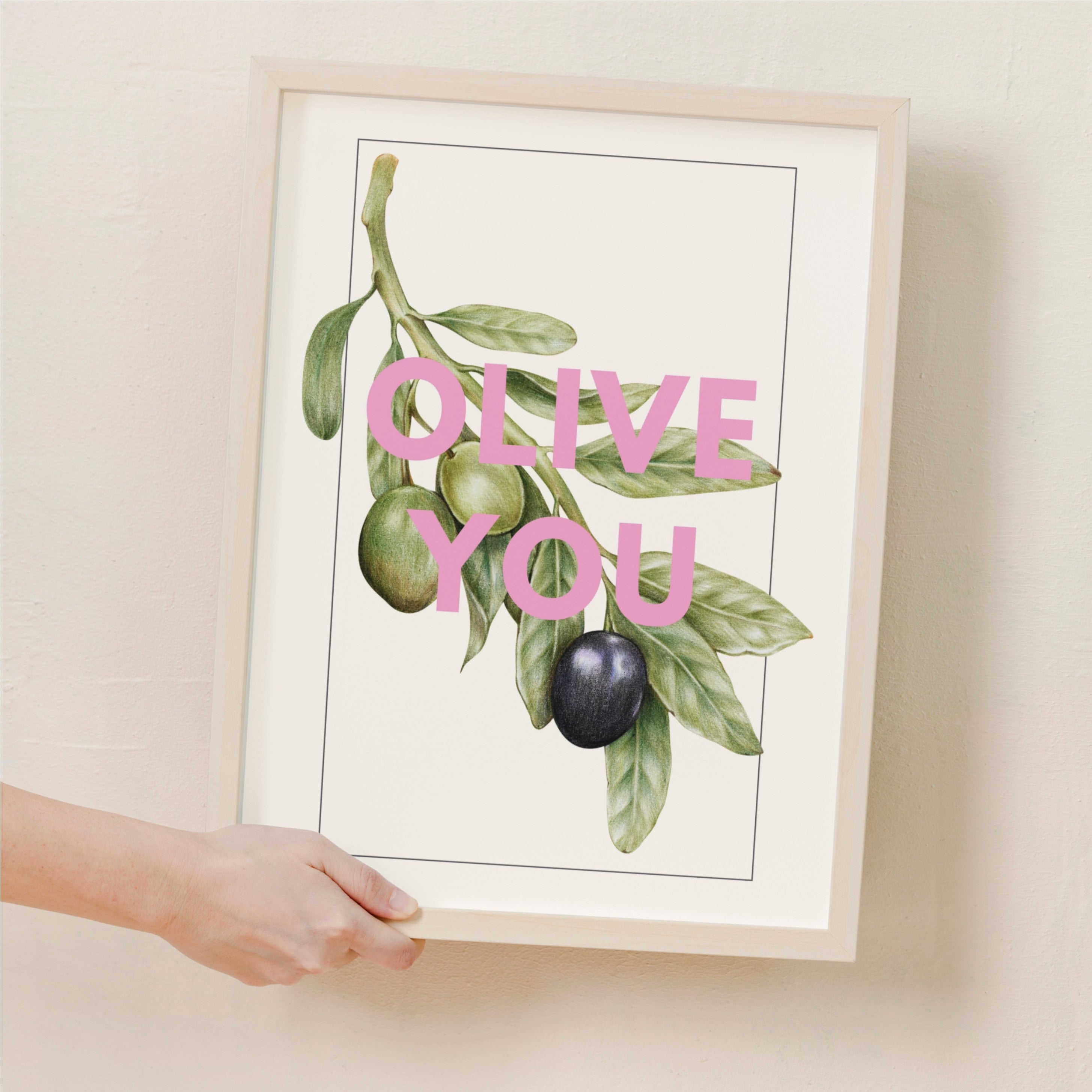 Olive You vintage print with pink typography