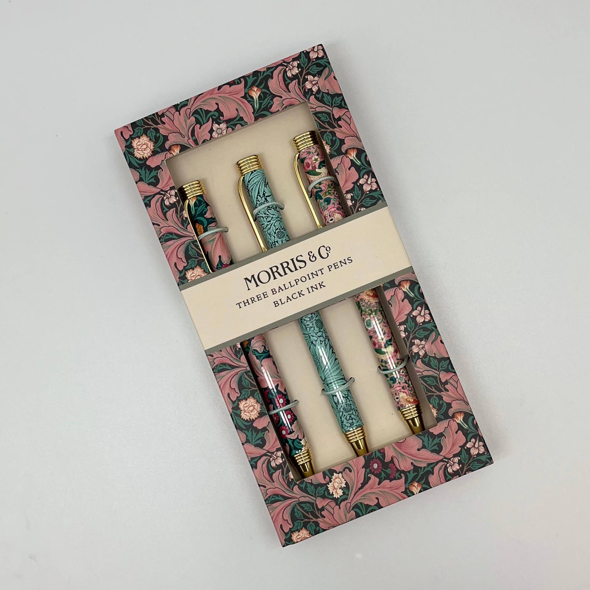 Set of three ballpoint pens in a decorative box with floral design perfect gift