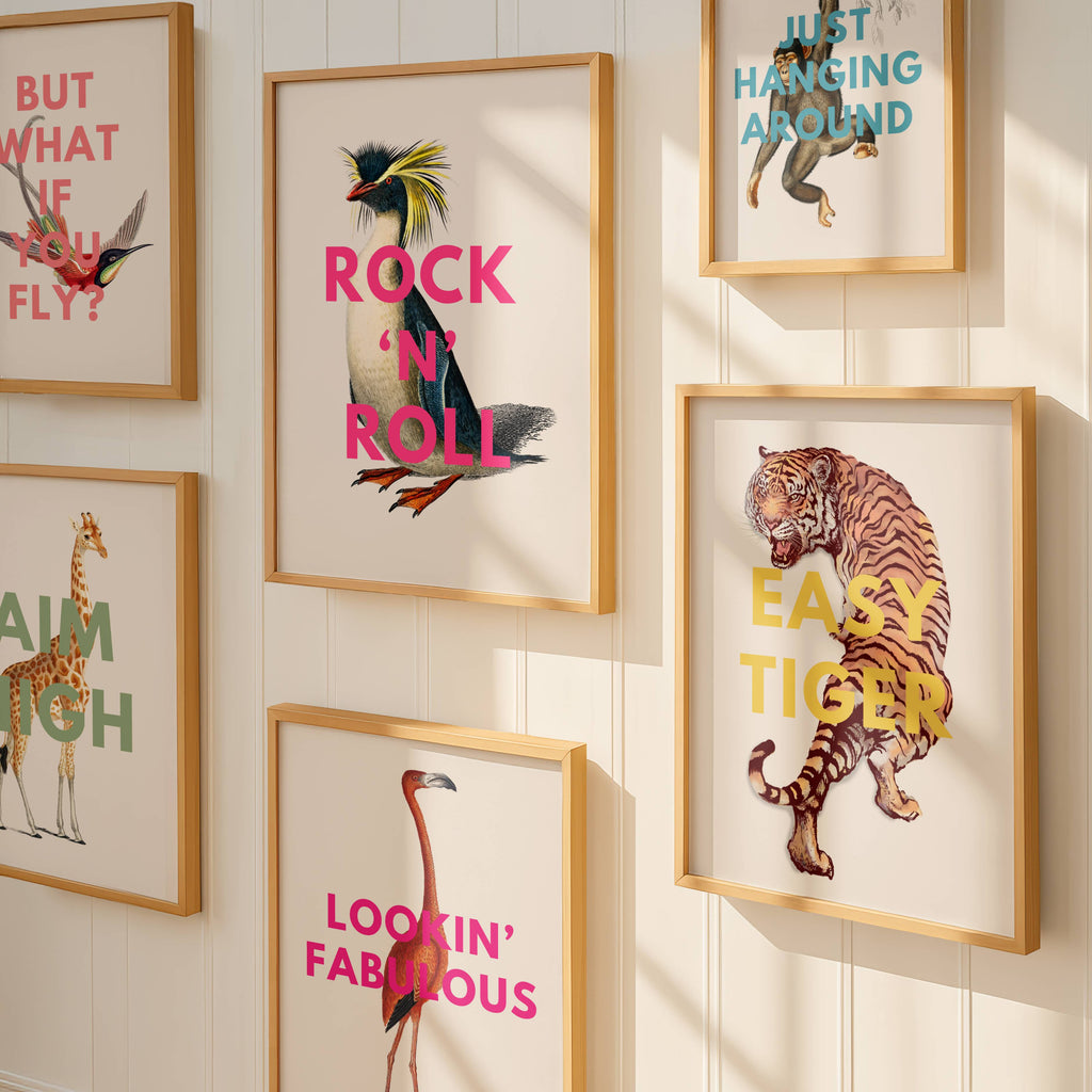 'Rock N Roll' Vintage Rockhopper Penguin Illustration Print