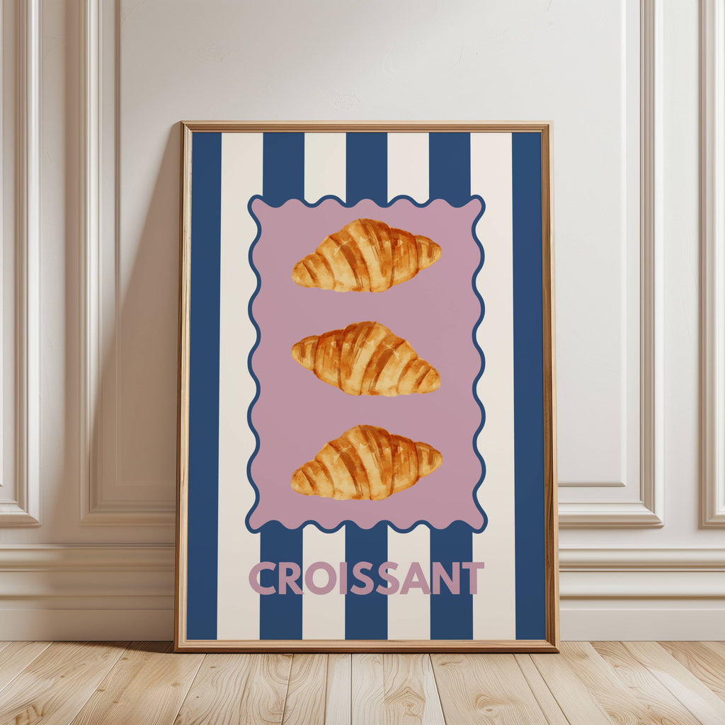 Croissant Blue and white Stripe Kitchen Print