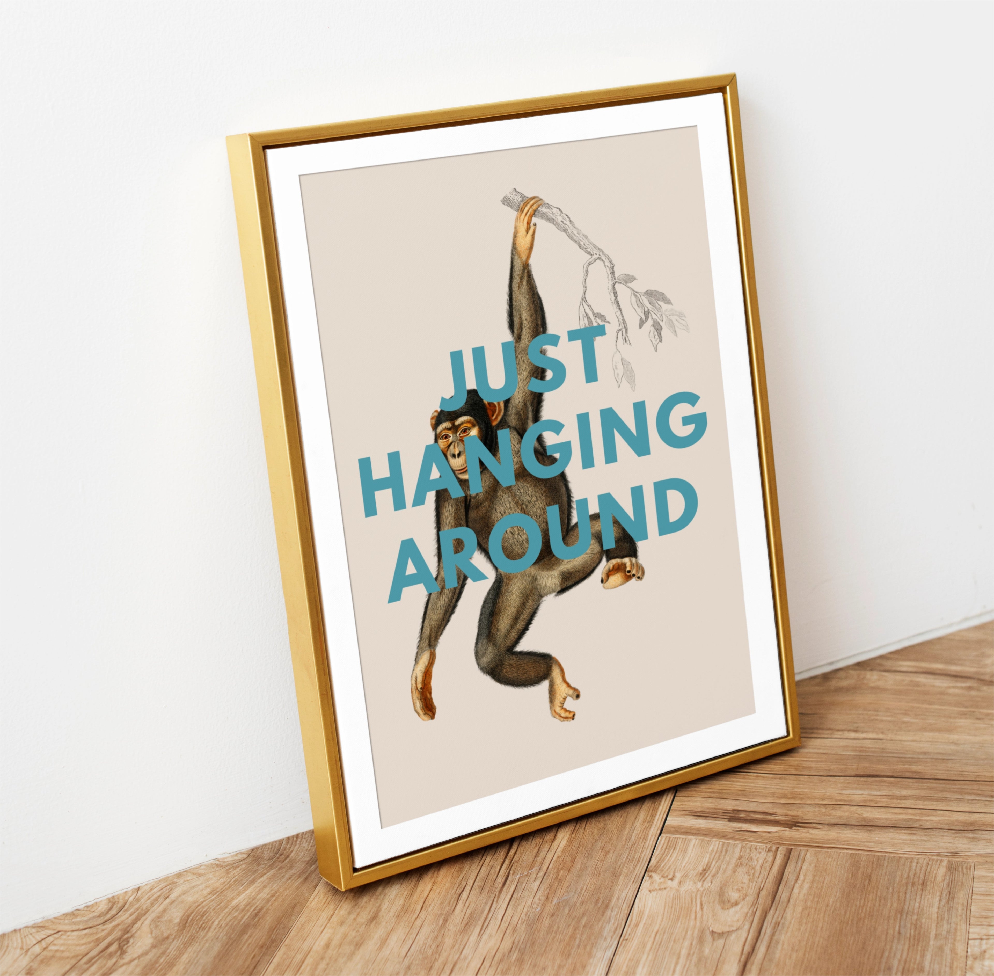 'Just Hanging Around' Vintage Chimpanzee Illustration Print