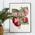 Berry Nice – Vintage Strawberry Illustration Print with Bold Typography