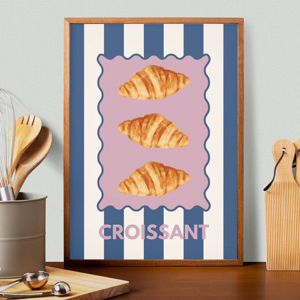 Croissant Blue and white Stripe Kitchen Print