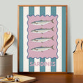 Sardines Teal and white Stripe Kitchen Print