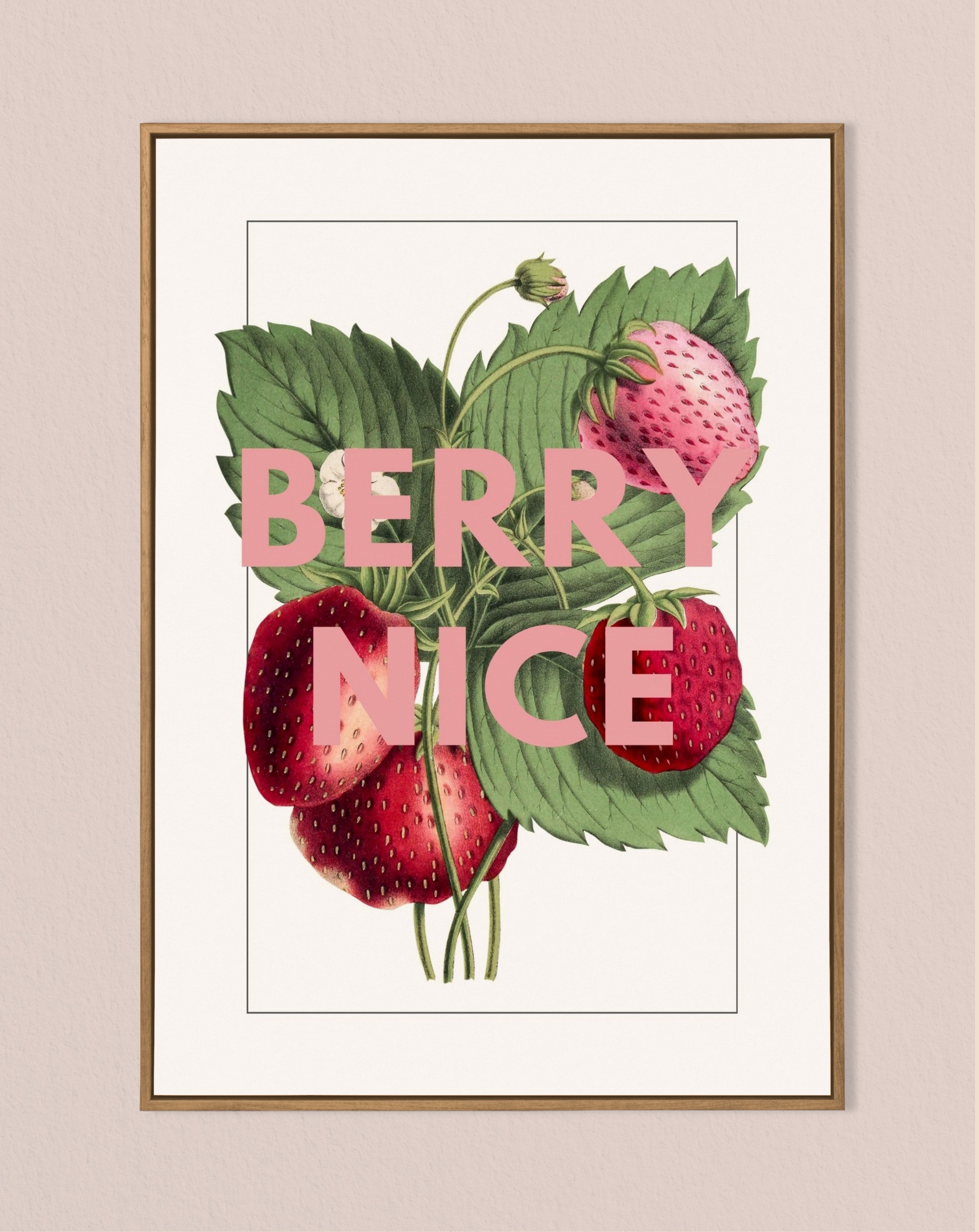 Berry Nice – Vintage Strawberry Illustration Print with Bold Typography