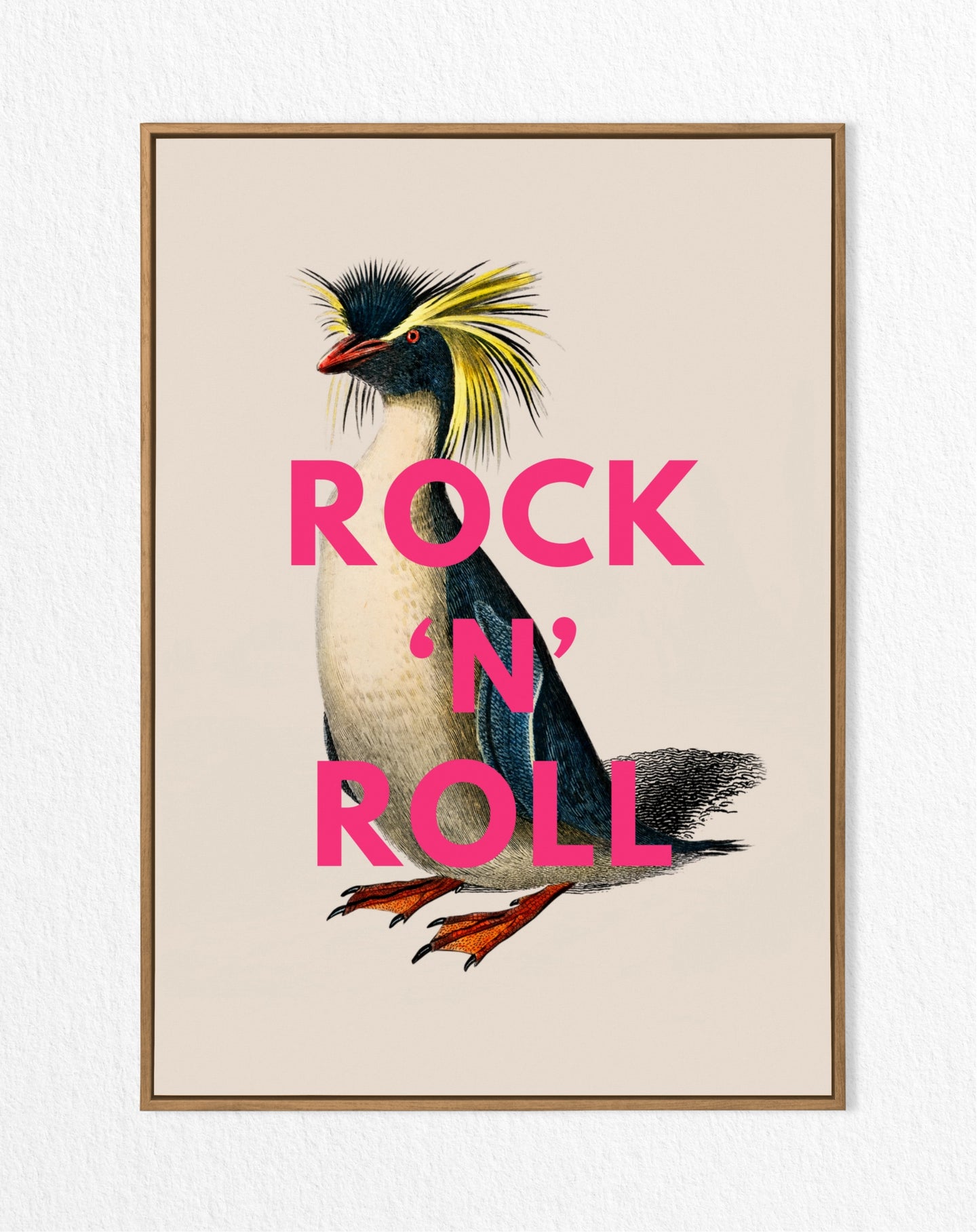 'Rock N Roll' Vintage Rockhopper Penguin Illustration Print