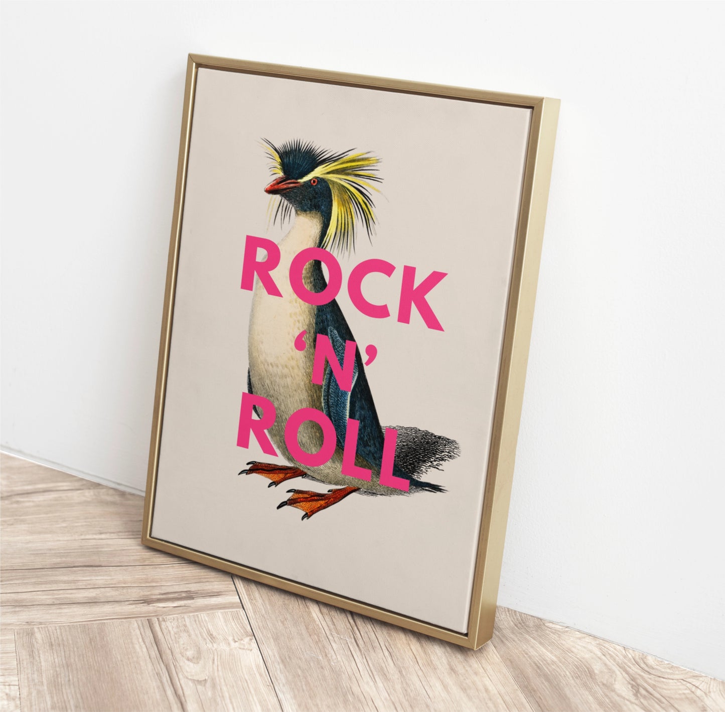 'Rock N Roll' Vintage Rockhopper Penguin Illustration Print