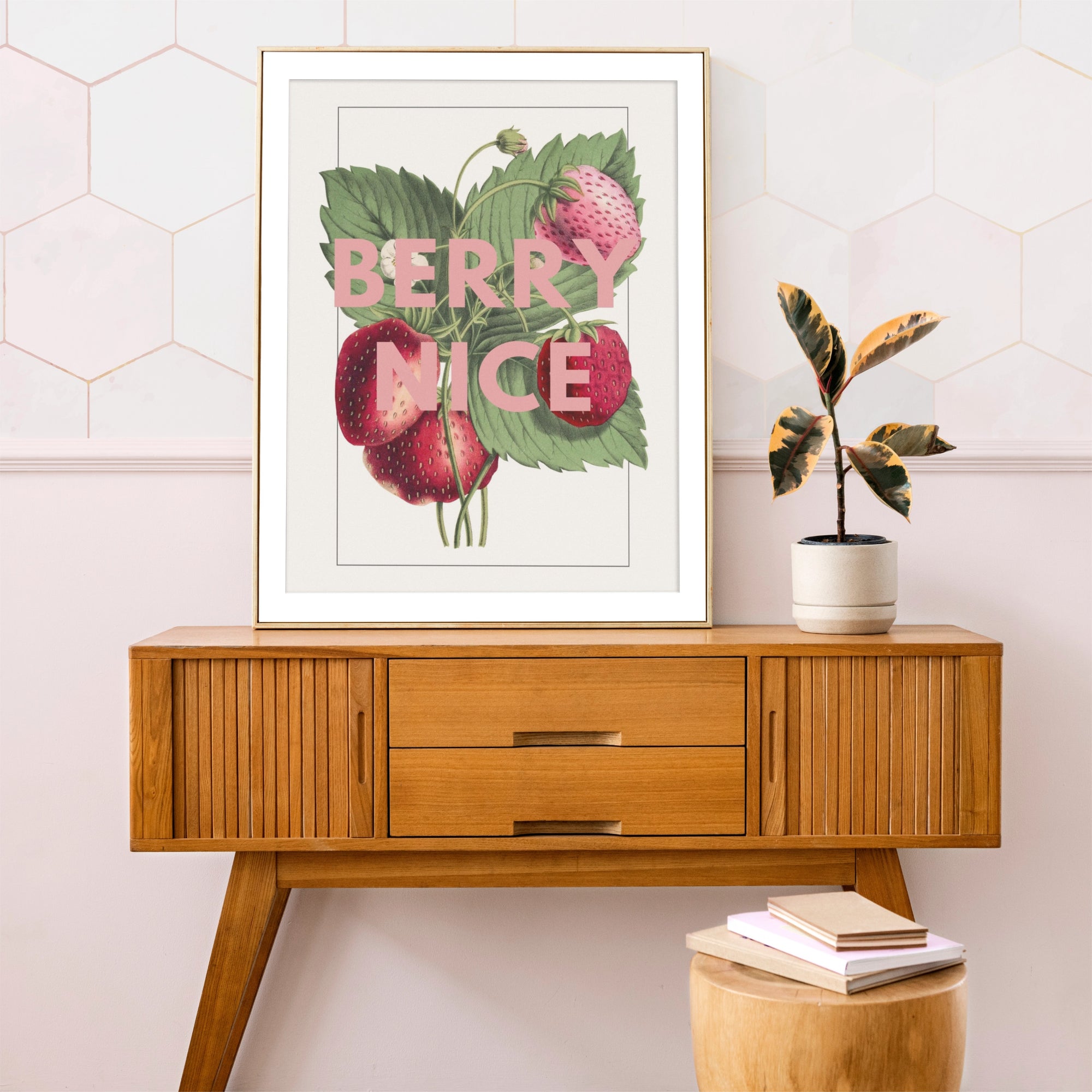 Berry Nice – Vintage Strawberry Illustration Print with Bold Typography