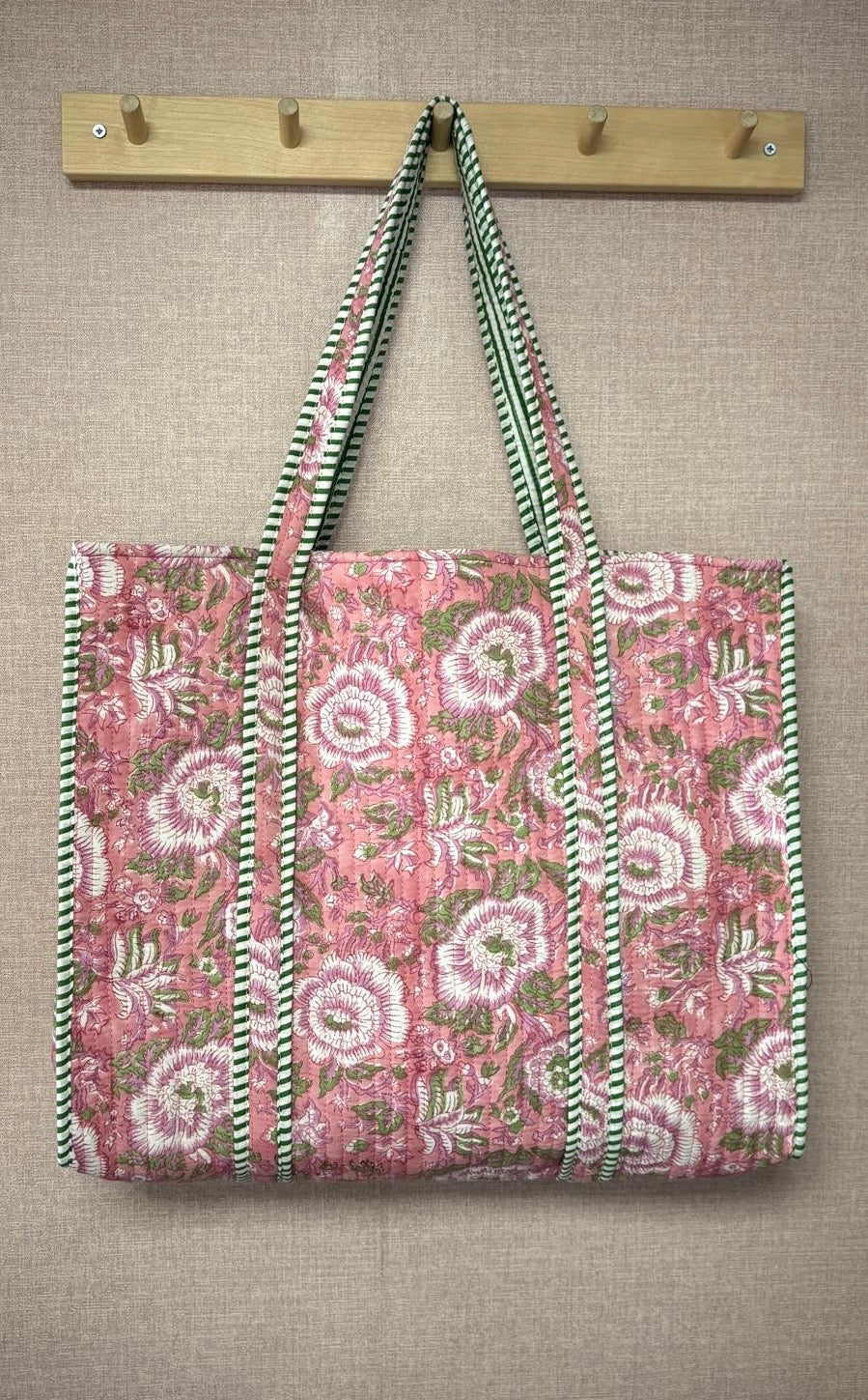 Quilted Tote Bag - Pink Floral
