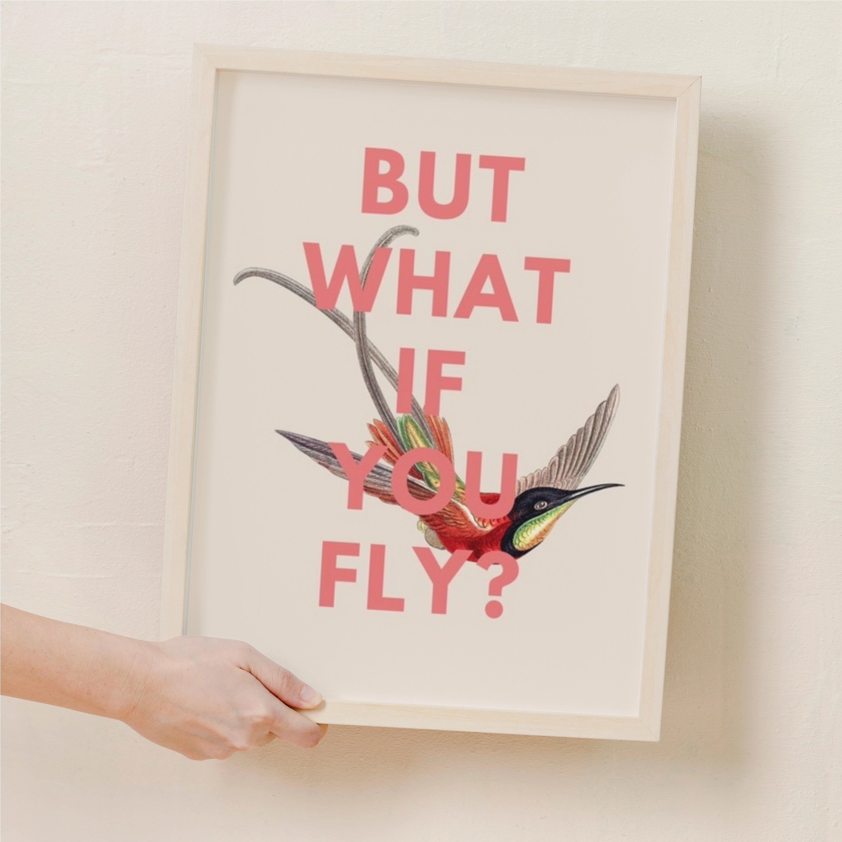 but what if you fly print, pink text, vintage bird print