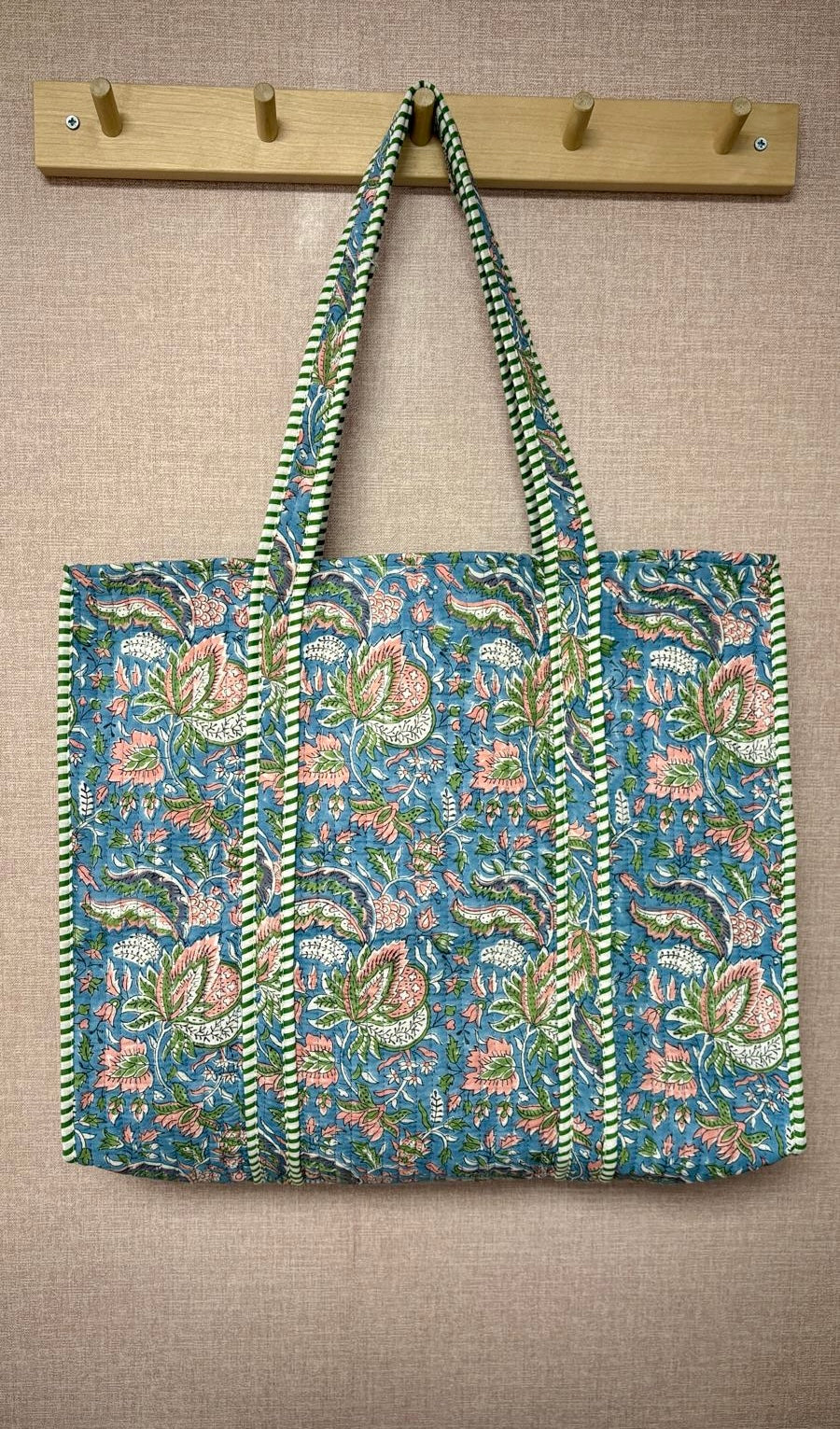 Quilted Tote Bag - Blue, Green and Pink Floral