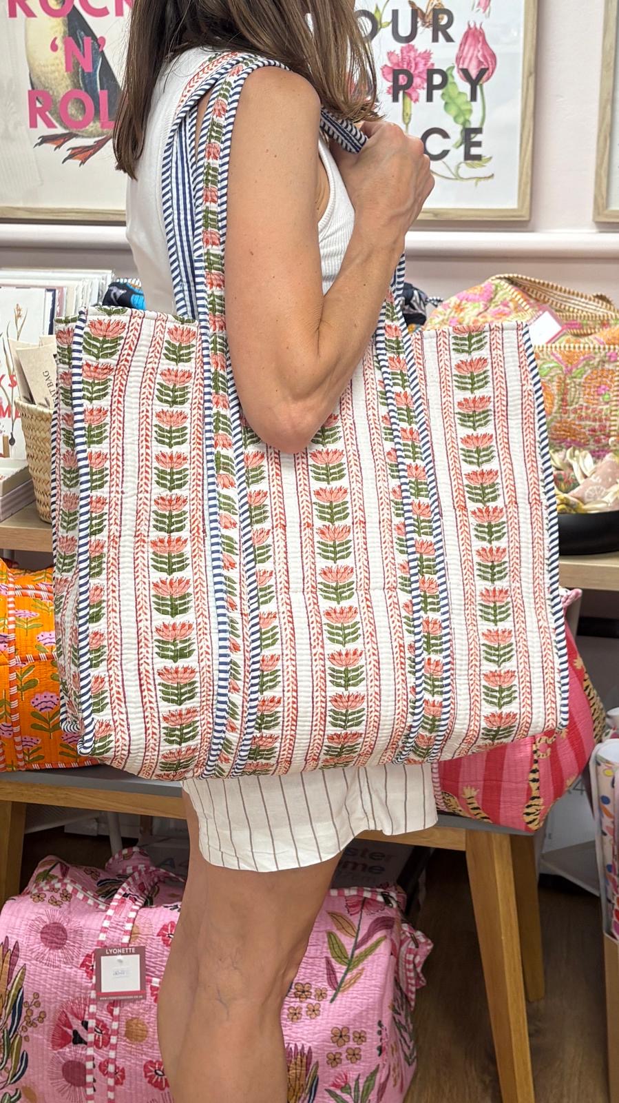 Quilted Tote Bag - Orange Floral