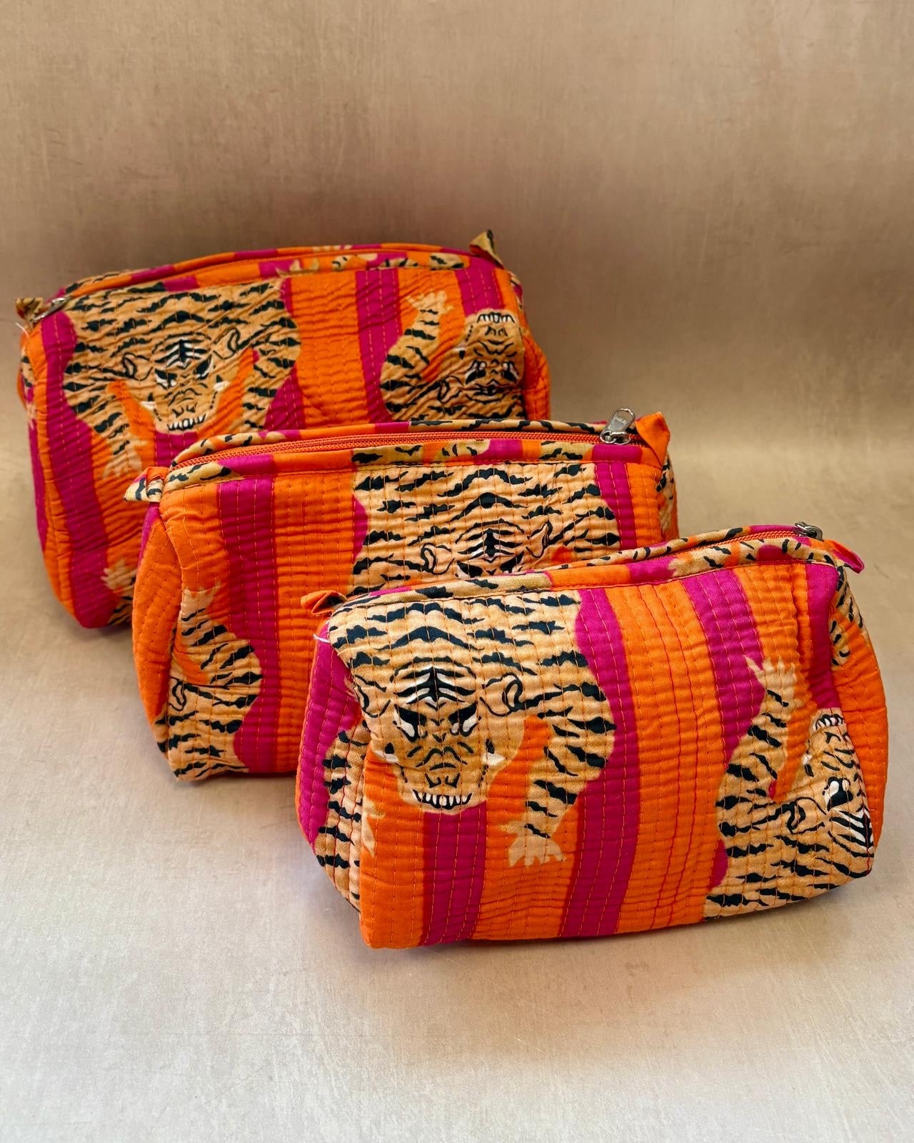 Tiger Print Hand Made Block Print Wash Bag
