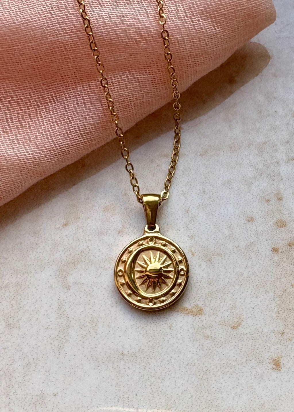 Moon and Sun Circle Pendant Necklace