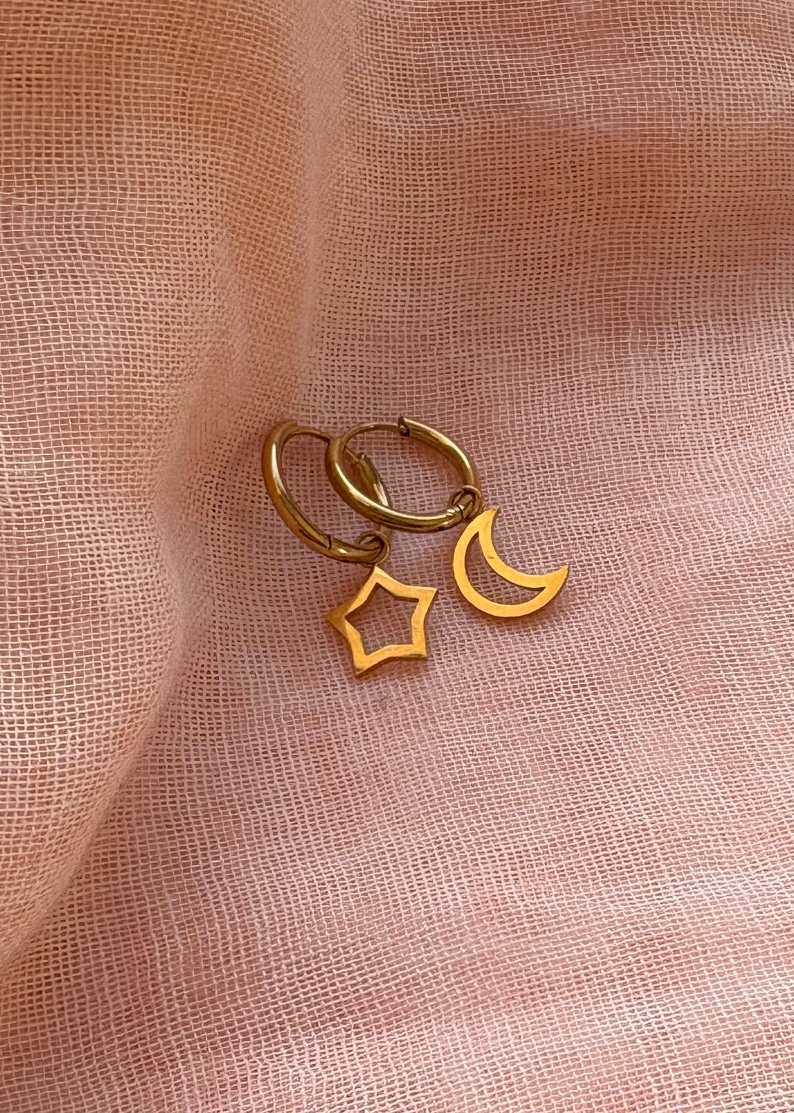 Moon and Star Hoop Earrings