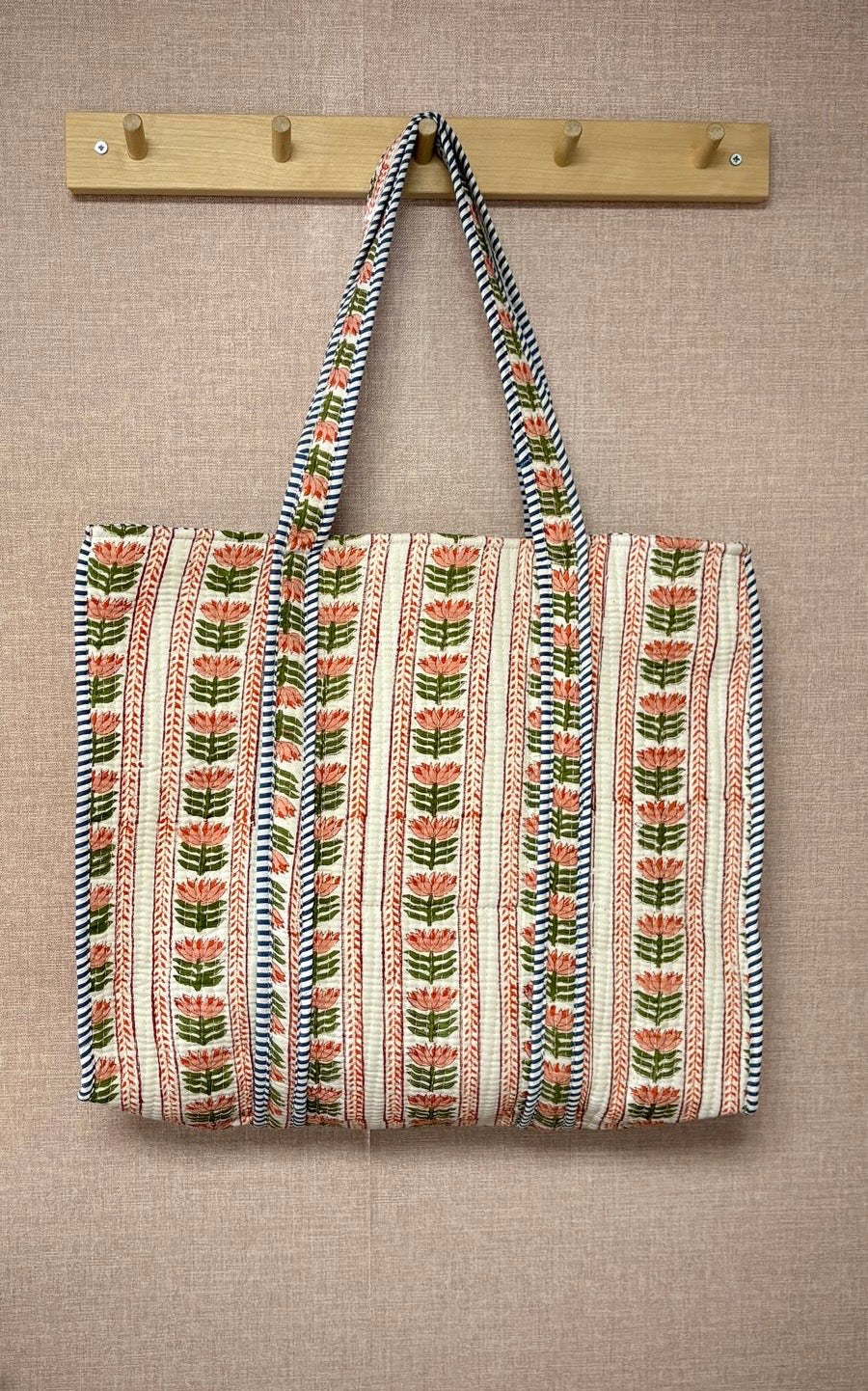 Quilted Tote Bag - Orange Floral