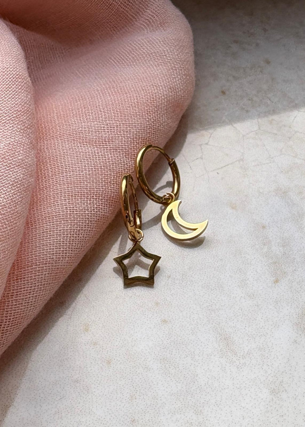Moon and Star Hoop Earrings