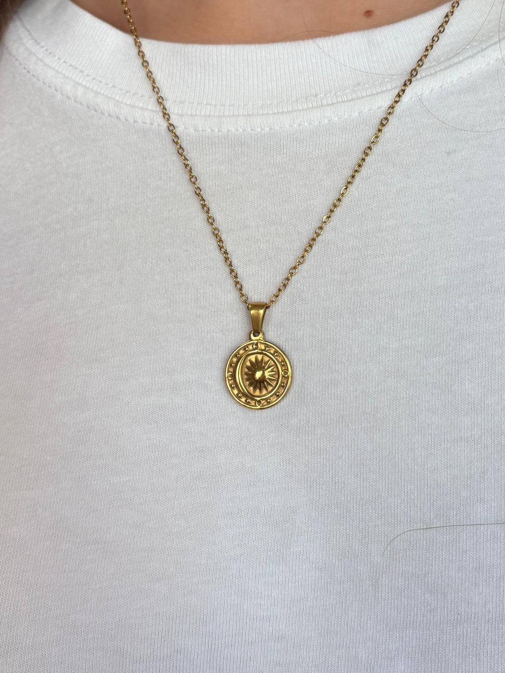 Moon and Sun Circle Pendant Necklace