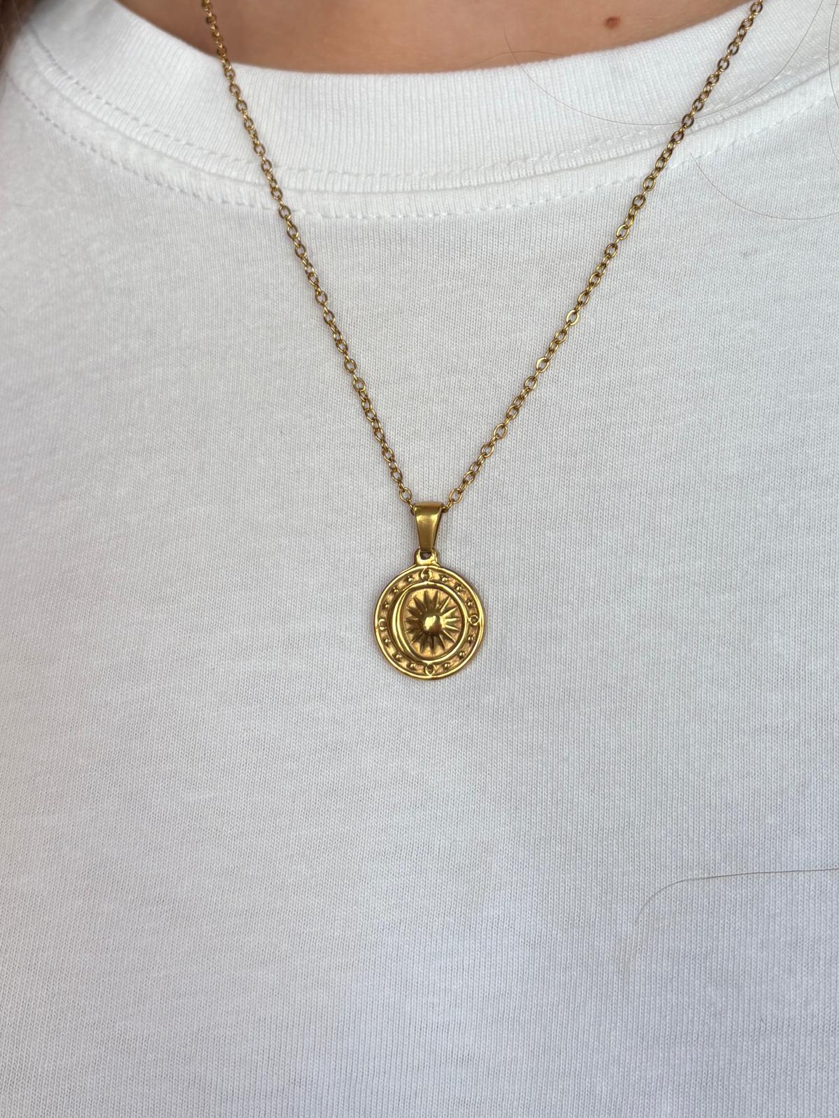 Moon and Sun Circle Pendant Necklace