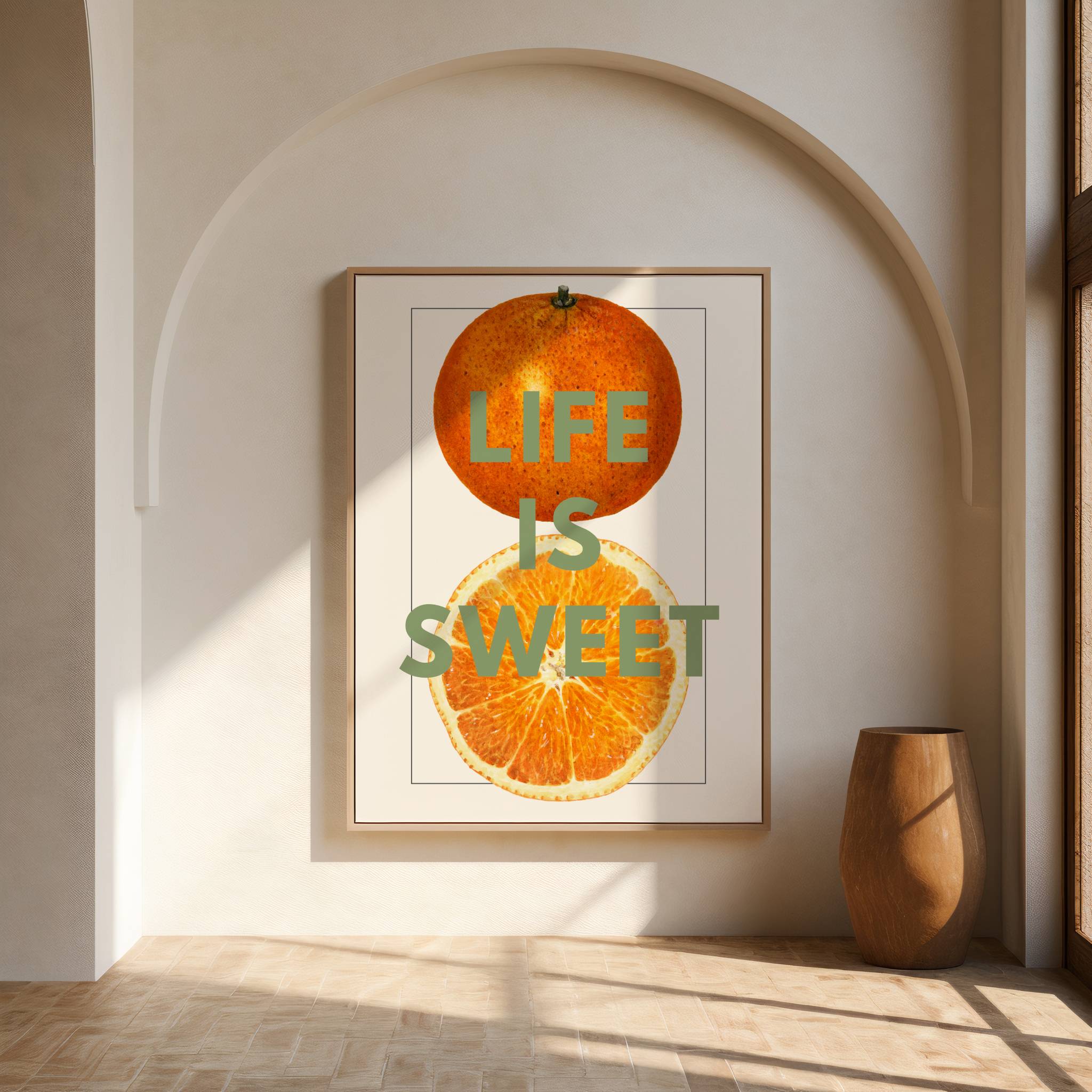 Life is Sweet – Vintage Orange Illustration Print with Bold Typography