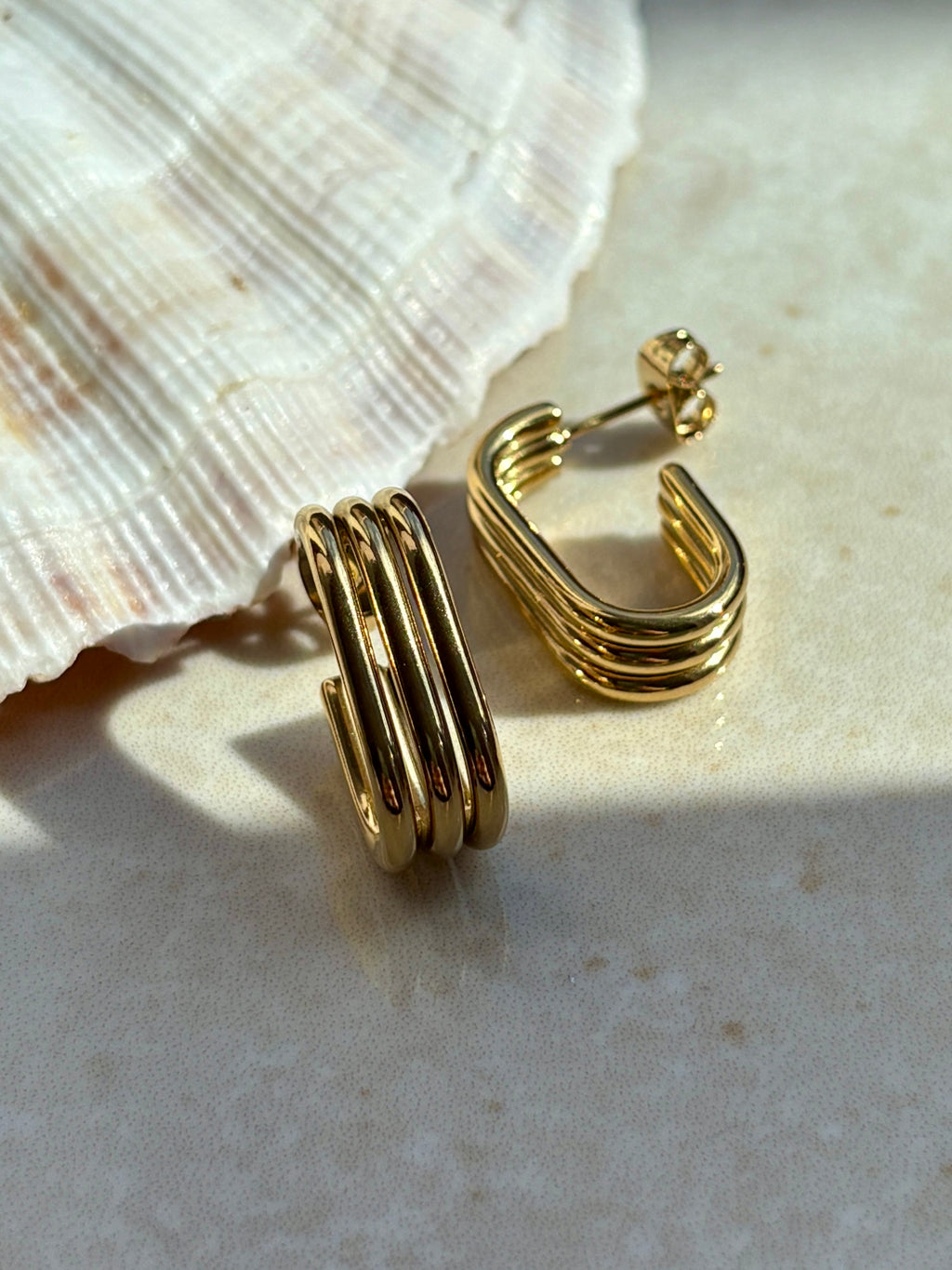 gold ridged hoops waterproof tarnish free