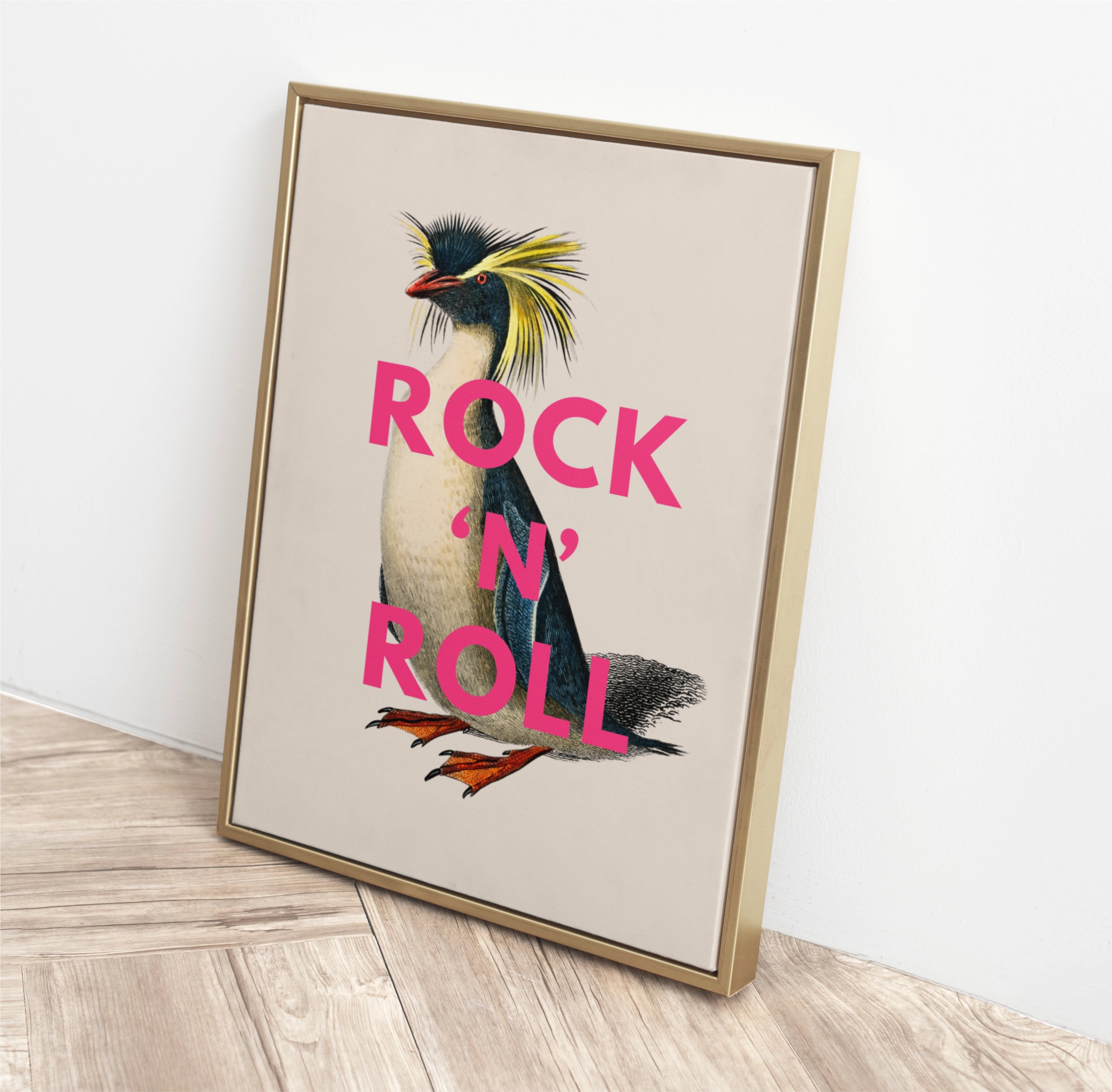 penguin kids print - rock n roll fun - wall art - vintage penguin