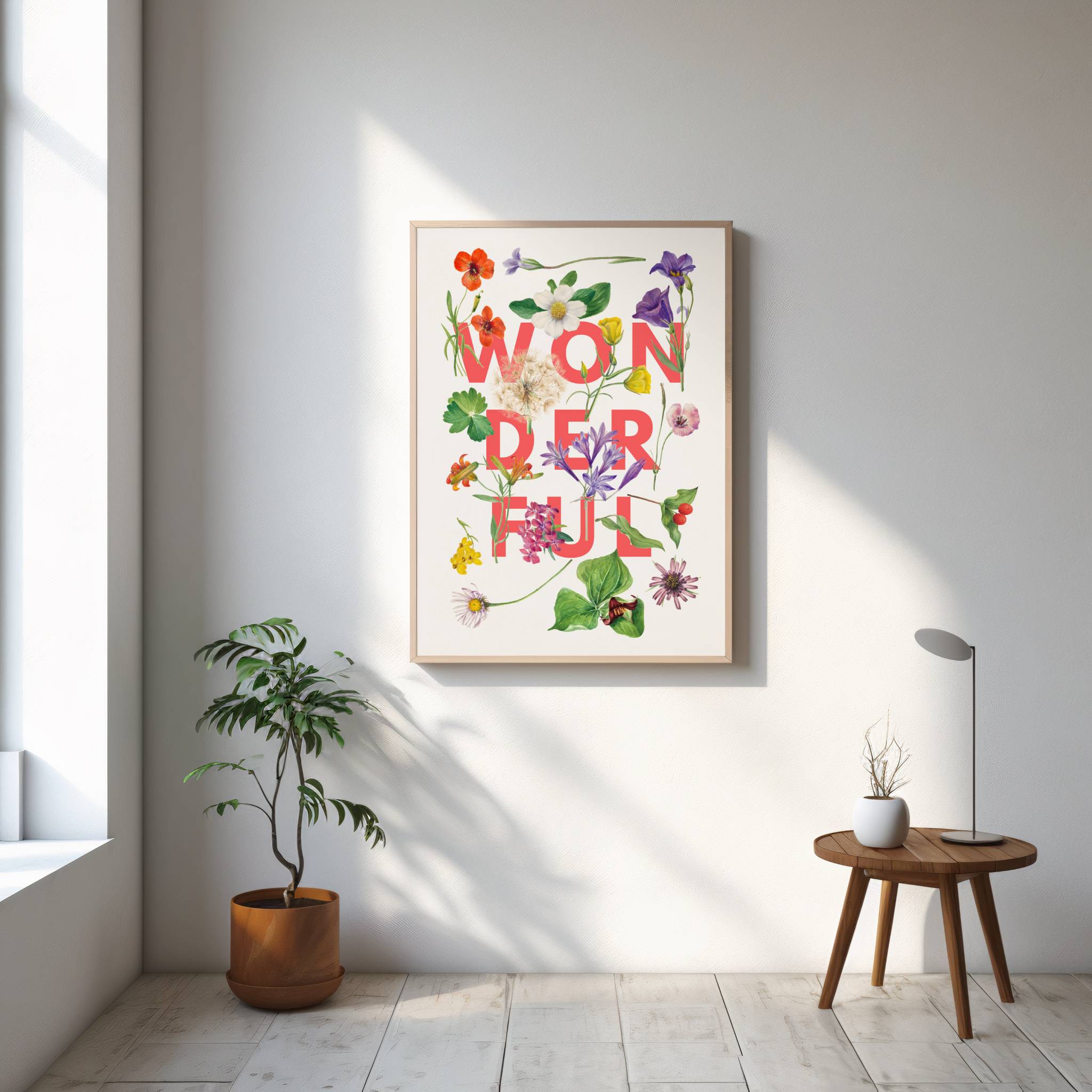 Wonderful – Vintage Floral Artwork with Bold Typography