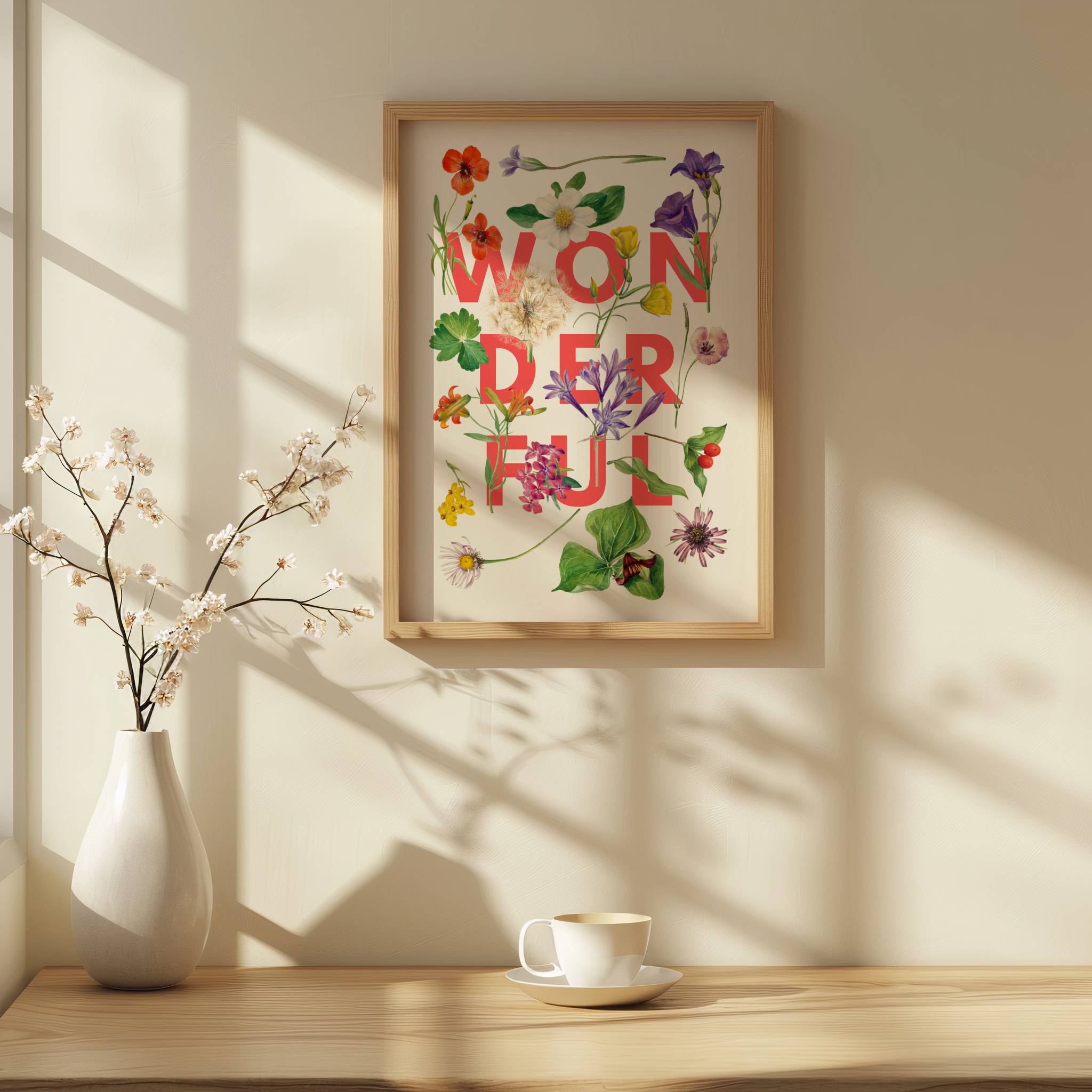 Wonderful – Vintage Floral Artwork with Bold Typography